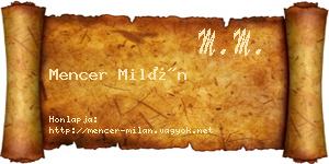 Mencer Milán névjegykártya